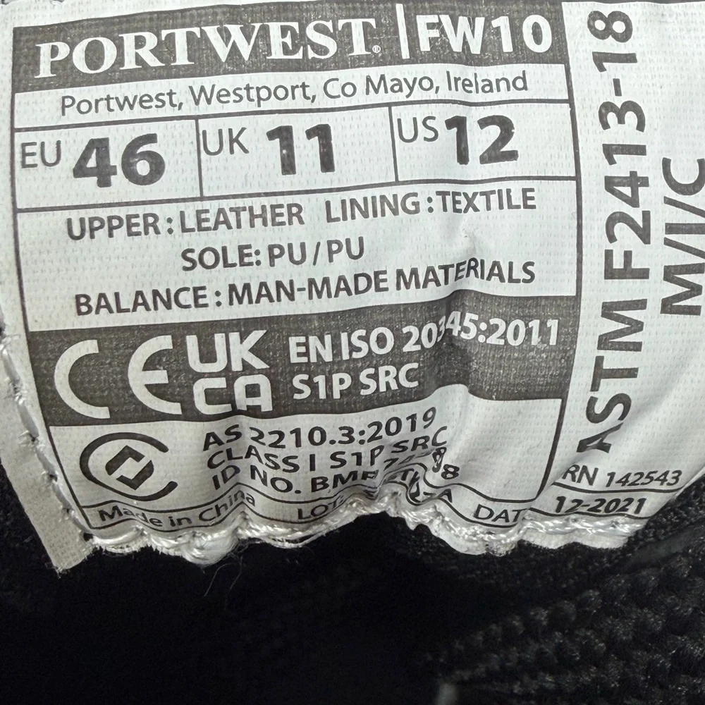 Size 12 Portwest FW10 Steelite Protector Boot S1P Black